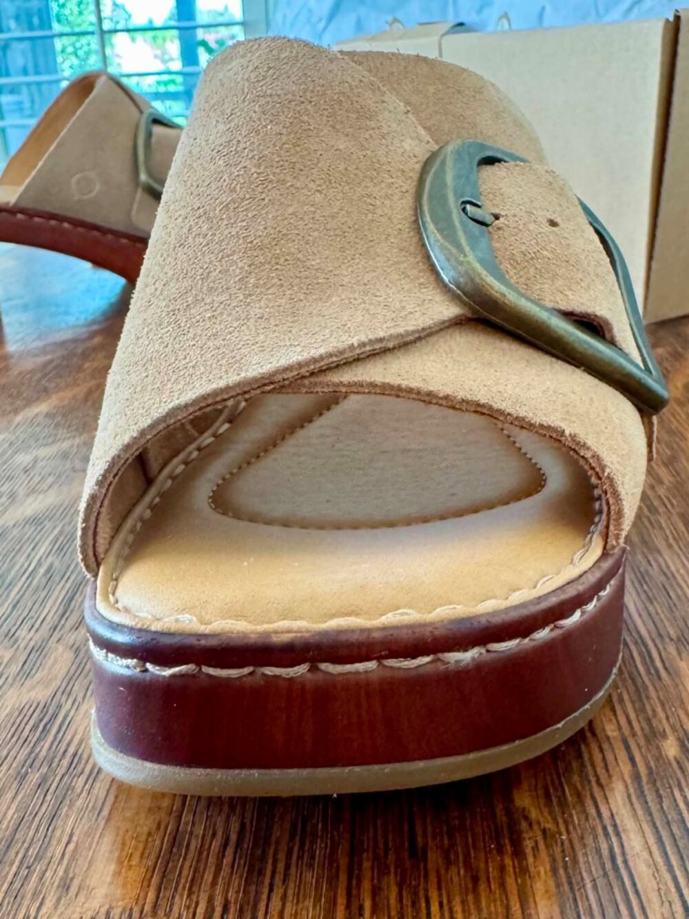 BORN Suede Leather Wedge Open-Toe Mule/Slides - Picture 9 of 16